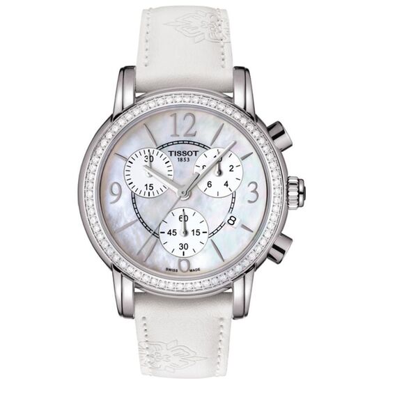 Tissot Women's Dressport Diamond Synthetic Leather Watch, 35mm, White Pearl, NWT - Picture 6 of 16